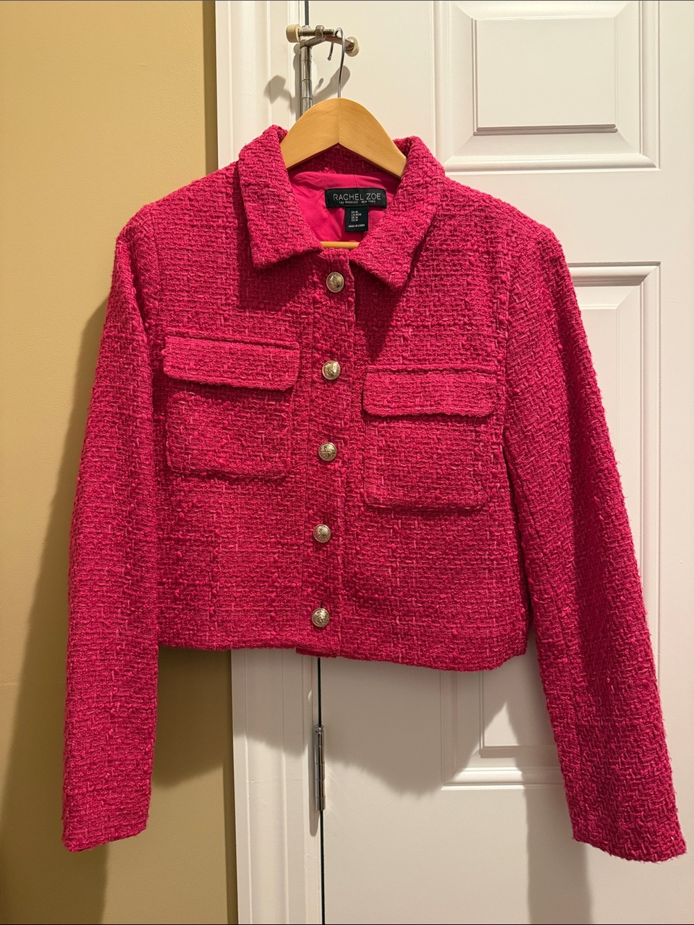 Rachel Zoe Hot Pink Tweed Boxy Jacket